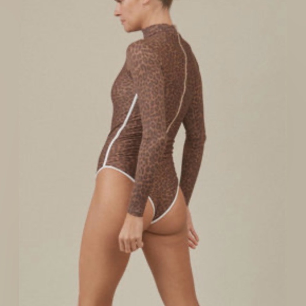 acacia swimwear Brown Leopard Long-Sleeve One-Piece Swimsuit